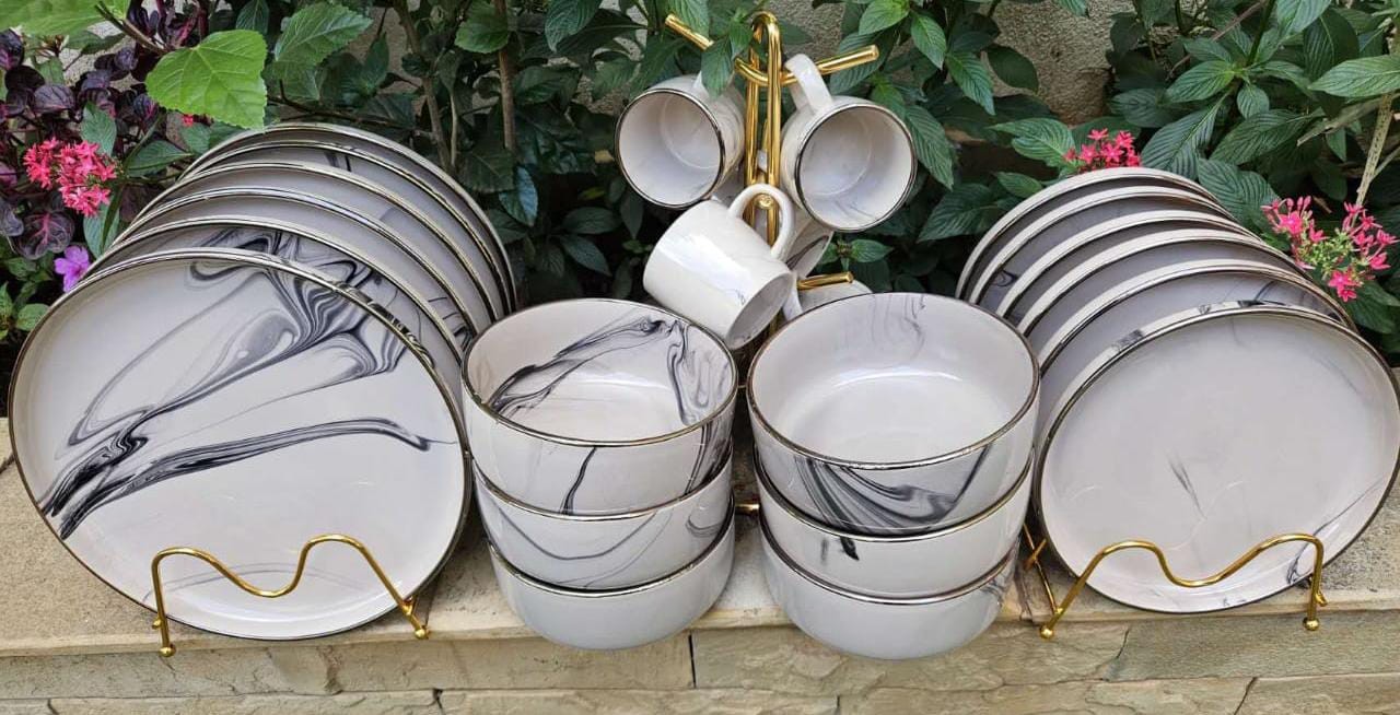 24pcs  Marble Ceramic  Dinner set