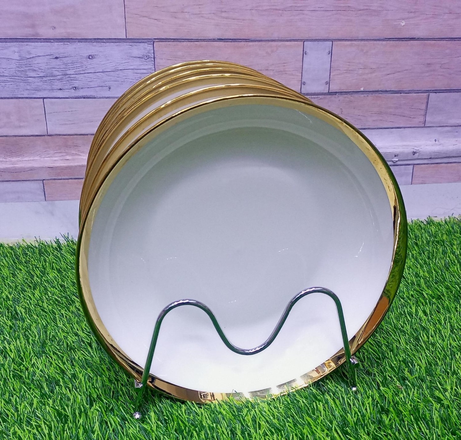 6pcs dinner plates with gold rim