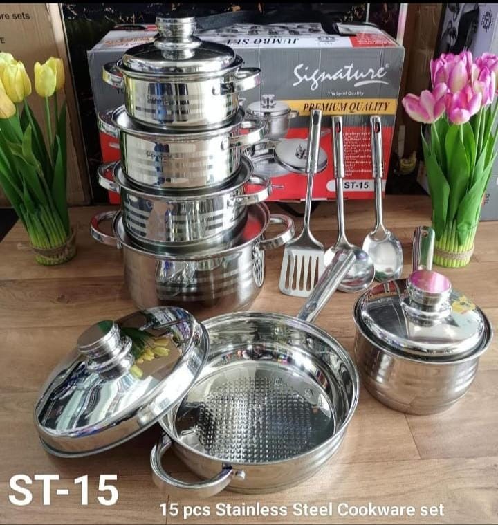 15 pcs Induction Base Stainless Steel Cookware set with Stainless Steel Lid