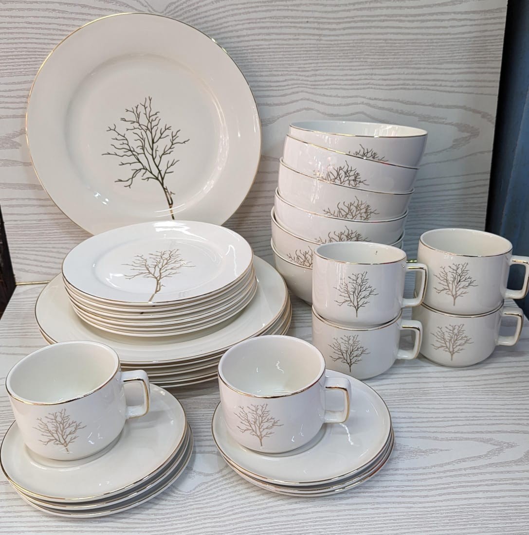 30pcs tree ceramic dinner set with gold rim