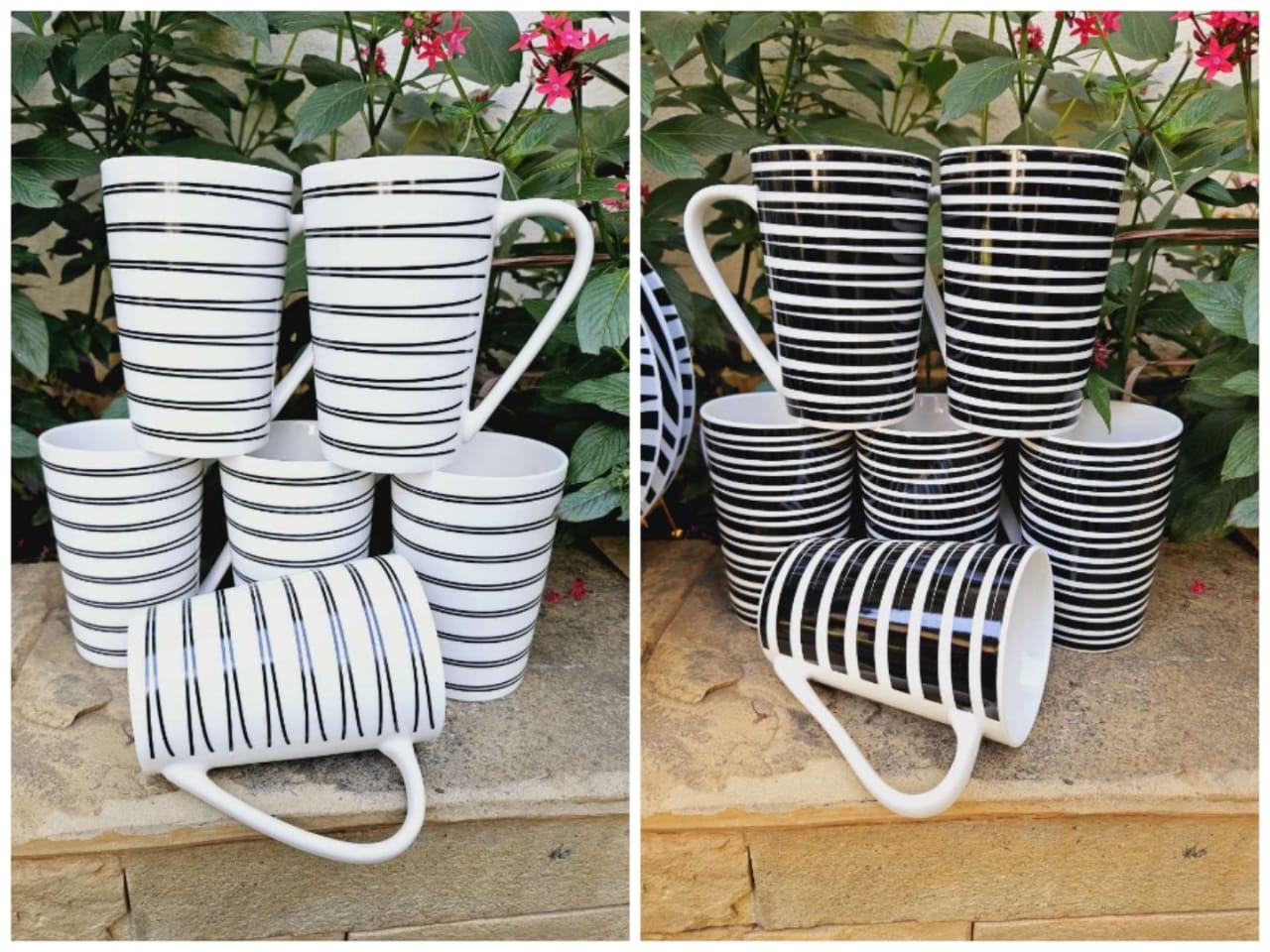 6 pc Mugs *Stripped black and White