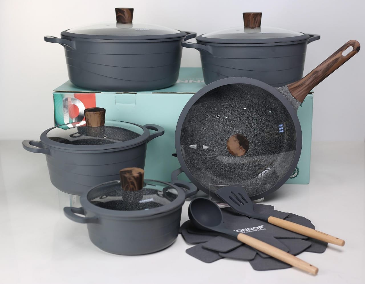 15pcs DONNOR Non-stick Granite Cookware Set.