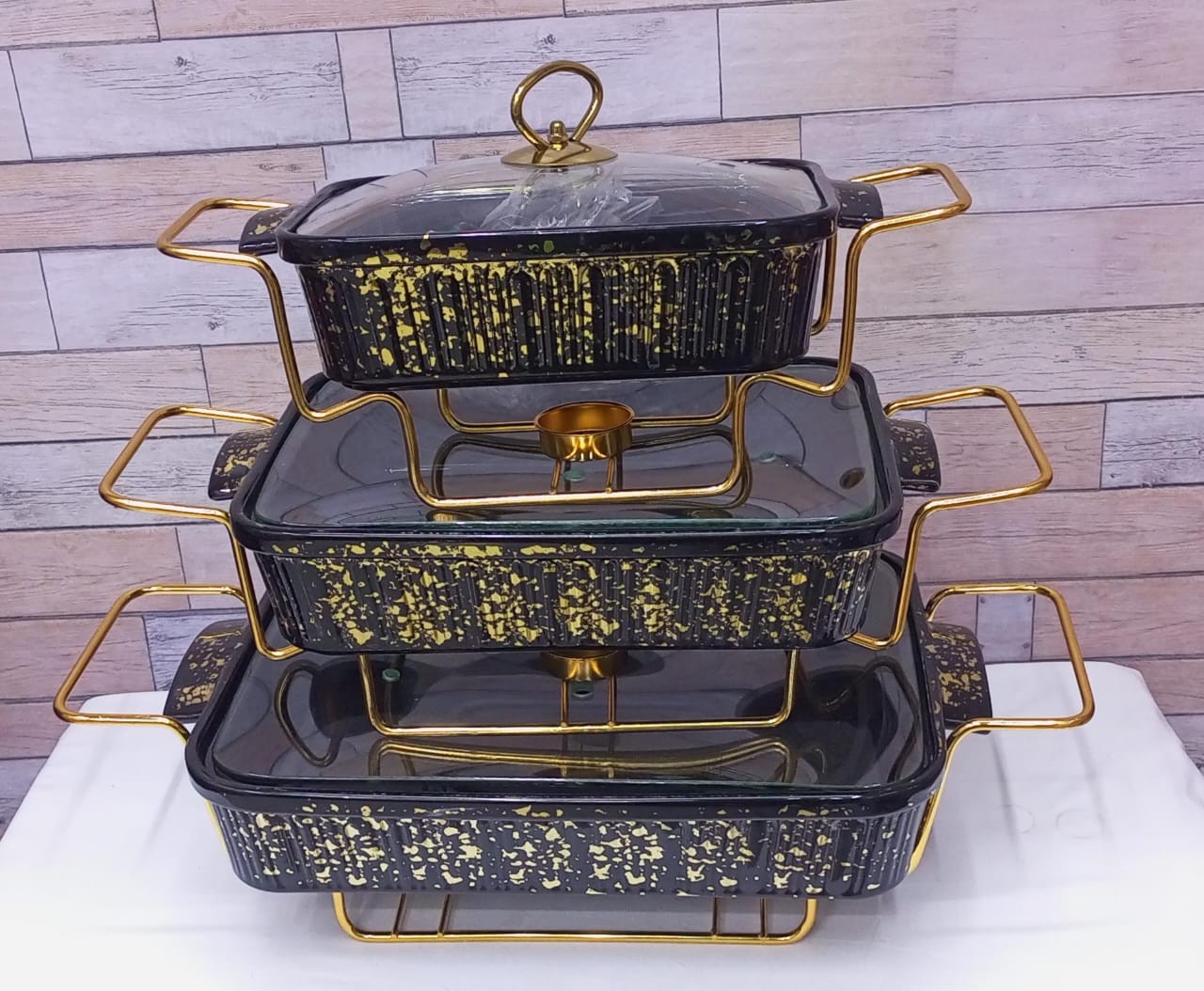 3pcs black  gold  ceramic chaffing dish