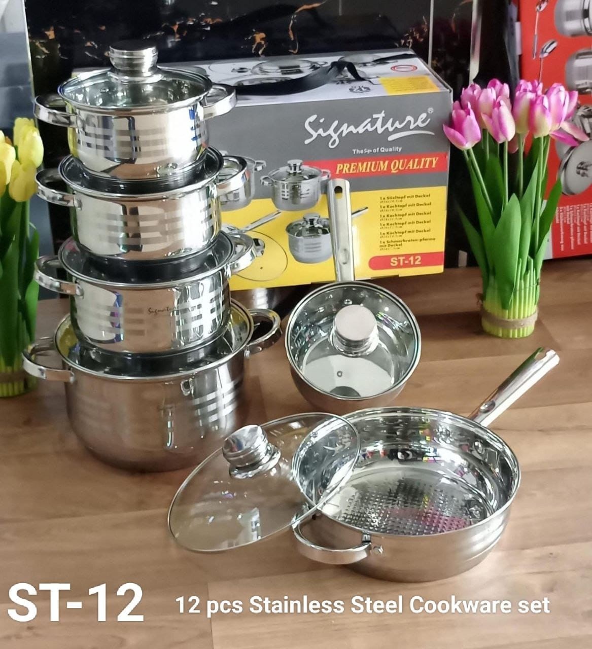 12pcs stainless steel cookware(glass lids)