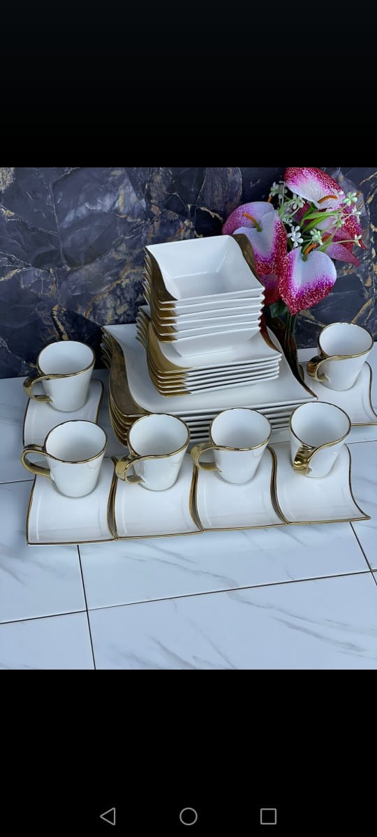 31pcs  Luxury squared dinner ware with Fully edged with gold rim