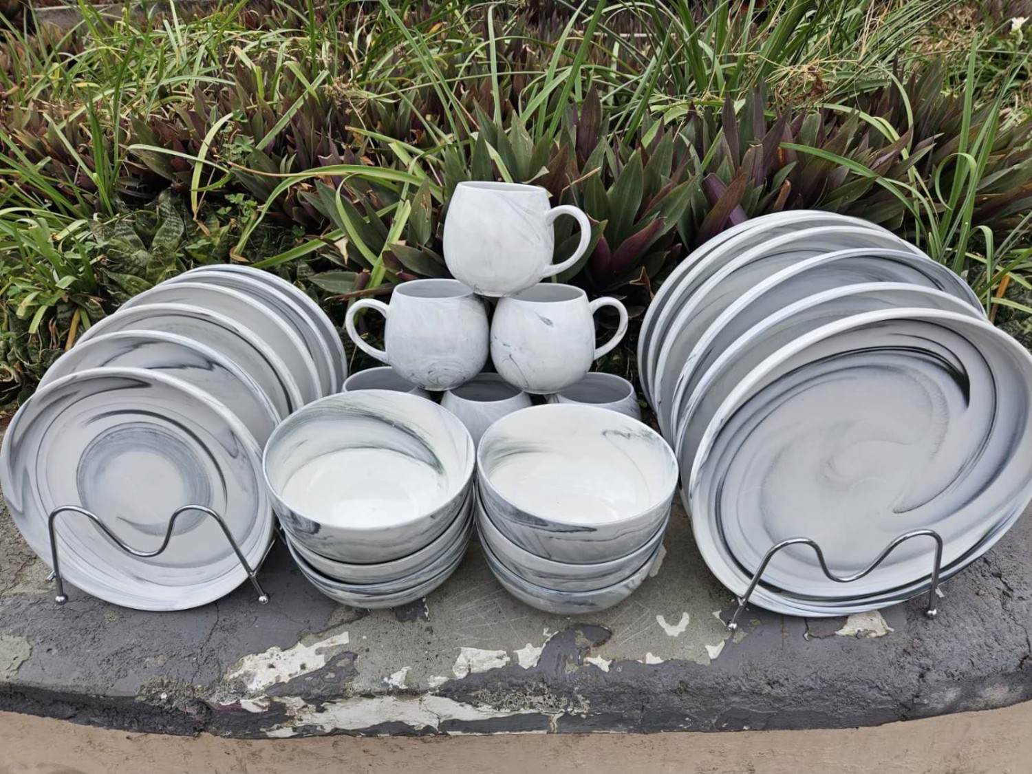 24pcs  marble White CERAMIC DINNER SET